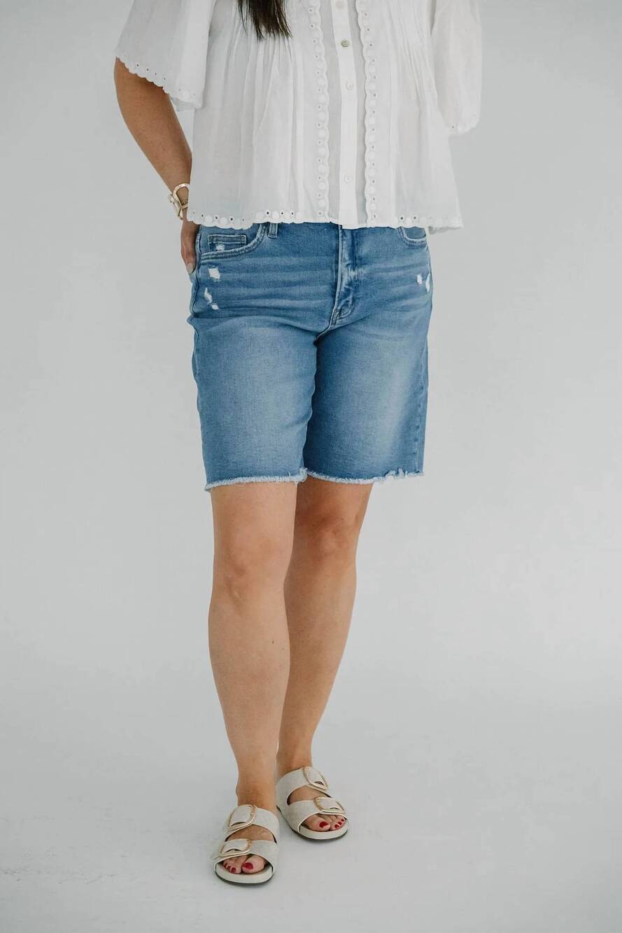 NEW VERVET BY FLYING MONKEY high rise raw hem bermuda shorts in valour